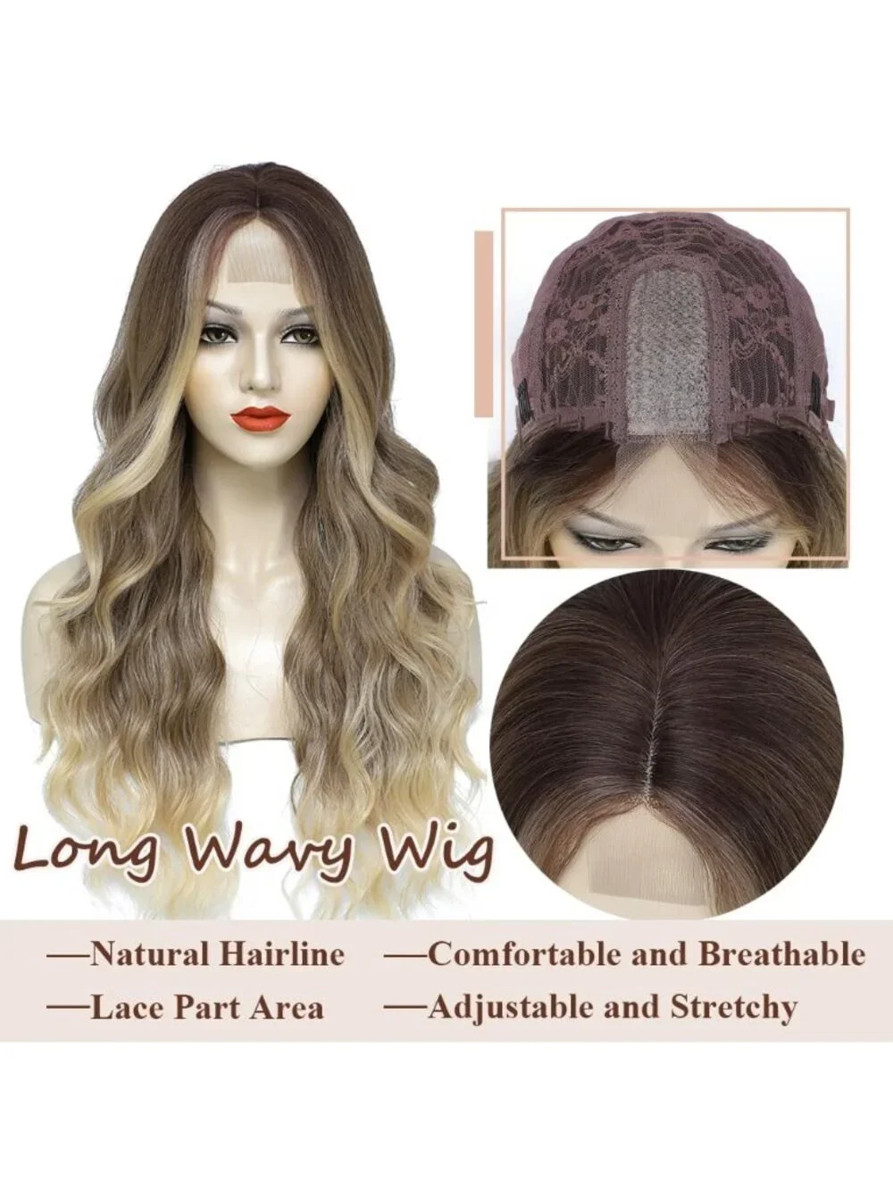 26 Inch Women's Ombre Dirty Blonde Long Wavy Curly Hair Wig Halloween Cosplay